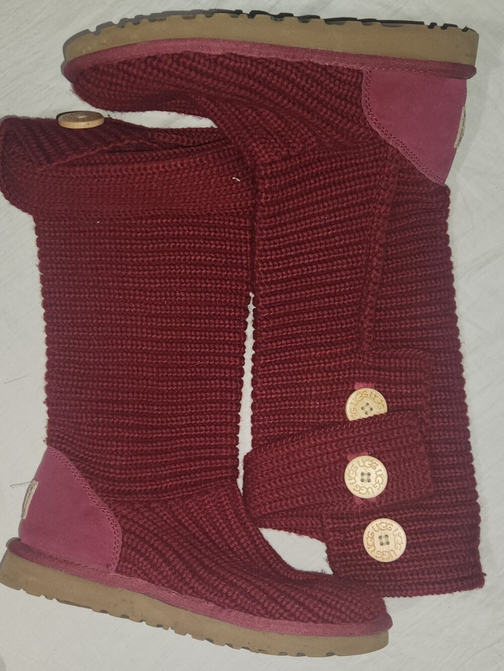 UGG Burgundy Knit Sock Boots Size 7